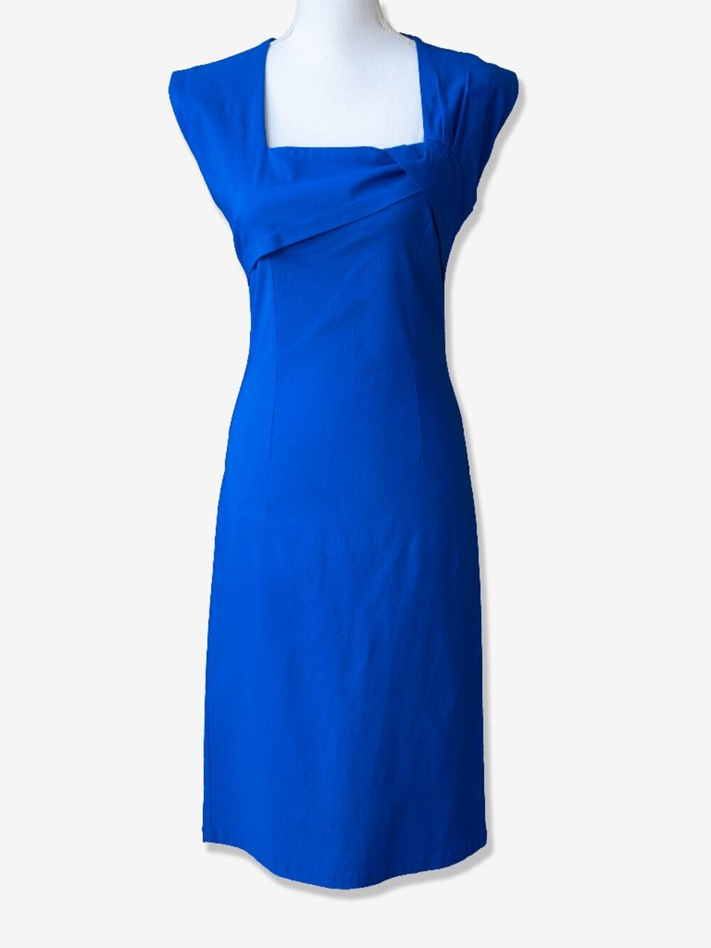 Bettie Page Blue Ella Wiggle Dress Cobalt Sleeveless Square Neck Rockabilly Midi